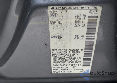 2018 Nissan Altima 2.5 Sr z USA, uszkodzony, nr VIN 1N4AL3AP5JC182311